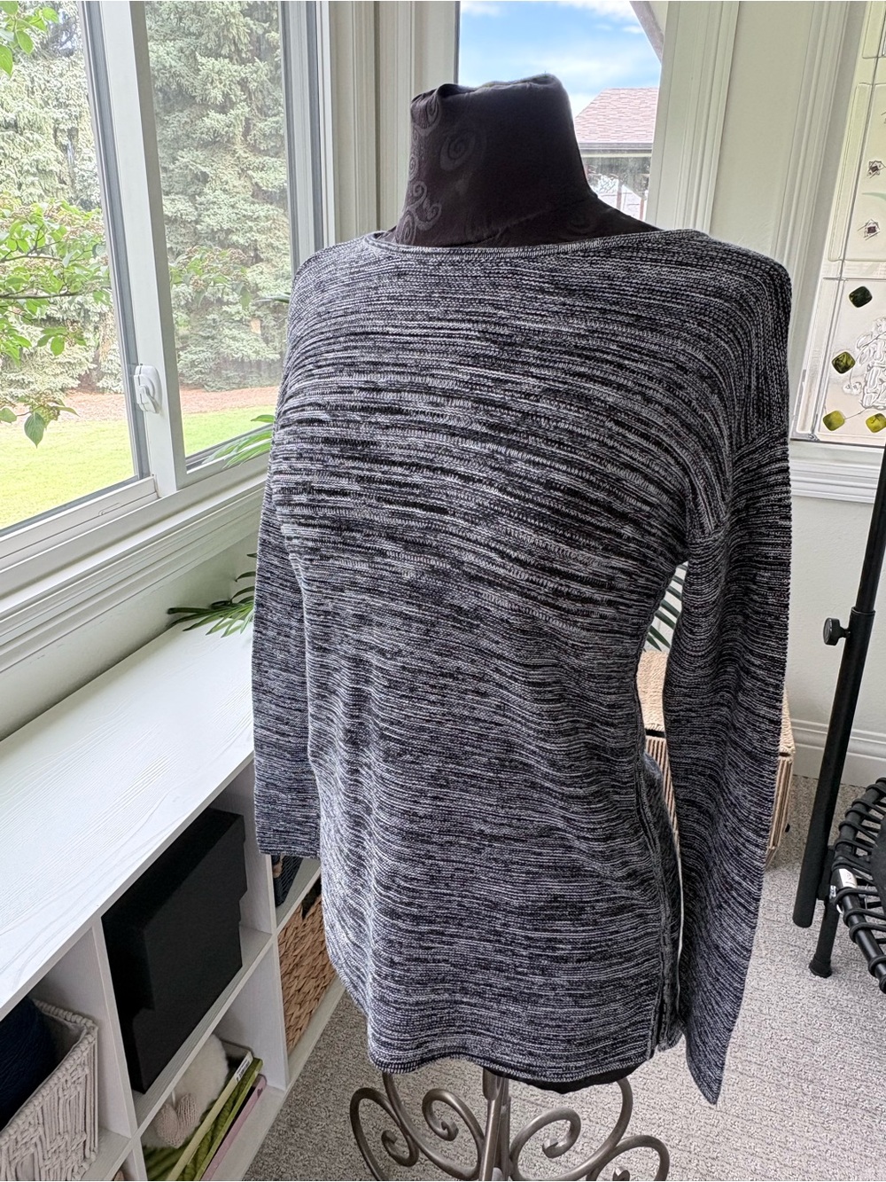 Ellen Tracy Black and Gray Space-Dyed Knit Sweater